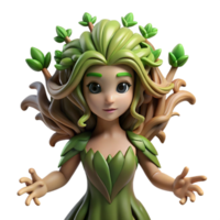 extraordinary modern A graceful dryad with bark-like skin and flowing leafy hair, emerging from an ancient oak tree. Soft lighting, Art Nouveau style professional png