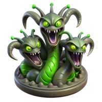 extraordinary abstract A menacing, multi-headed hydra rising from a murky swamp, its eyes glowing with venomous green light. Dark, ominous lighting. Concept art style original png