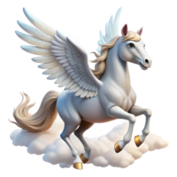 wonderful minimalist A majestic pegasus, with wings of pure white feathers, soaring through a cloudy sky. Soft, heavenly lighting. Fantasy art style high resolution png
