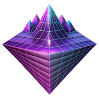 dramatic minimalist Geometric fractals cascading down in a gradient from vibrant magenta to deep violet, backlit by a grid of neon turquoise lines. Synthwave style authentic png