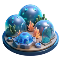 extraordinary rustic Underwater research facility, transparent acrylic domes, bioluminescent coral reefs, deep ocean lighting, photorealistic rendering high quality png