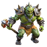 wonderful vintage A fierce orc warrior with heavy armor and a spiked club, charging into battle. Dynamic lighting, dark fantasy style professional png
