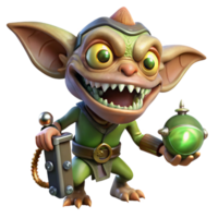 magnificent creative A mischievous gremlin with sharp teeth, sabotaging a magical device. Steampunk fantasy style professional png