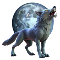 extraordinary traditional A lone werewolf howling at the full moon, its fur illuminated by the silvery light. Dark, atmospheric lighting. Realism style genuine png