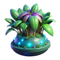 extraordinary classic A colossal, sentient plant, with glowing bioluminescent leaves and pulsating vines, dominates a jungle planet. Biopunk style, vibrant colors high resolution png