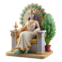 dramatic artistic A graceful Hera with a peacock feather fan, seated on a throne, classical style, soft lighting authentic png