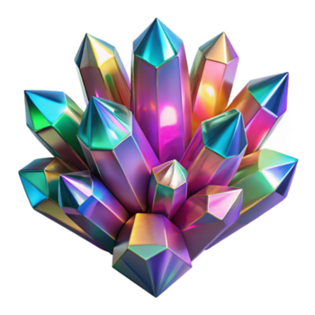 degno di nota rustico un' grappolo di cristallino strutture, rifrangente leggero nel un' abbagliante Schermo di colori, con un' acuto messa a fuoco e alto contrasto illuminazione alto risoluzione png