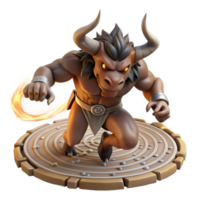 elegant creative A powerful minotaur charging through a labyrinth, dust motes swirling in shafts of torchlight, in a dynamic comic book style professional png