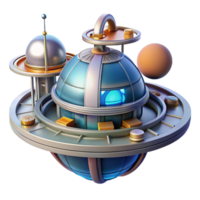 stunning classic A futuristic space station orbiting a planet, intricate design, realistic rendering 4K png