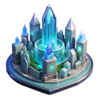 impressive artistic A futuristic cityscape built within a gigantic crystal cavern, glowing crystal structures, soft ambient lighting, art deco style 4K png