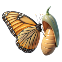 impressive vintage A monarch butterfly emerging from its chrysalis, detailed wings, transformative and delicate style 4K png