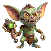 magnificent abstract A mischievous gremlin with sharp teeth, sabotaging a magical device. Steampunk fantasy style exclusive png