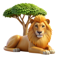 impressive abstract A regal lion resting in the shade of an acacia tree, depicted in a realistic style with warm, golden light and intricate fur detail authentic png