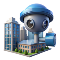 dramatic artistic A security camera mounted on a building, overlooking a busy street. Surveillance style, natural lighting authentic png