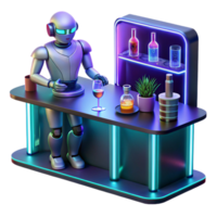beautiful contemporary A robotic bartender serving drinks in a futuristic bar, neon signs and holographic projections, cyberpunk style, low-key lighting detailed png