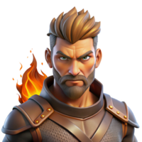 magnificent rustic Portrait of a fierce warrior with battle scars and a determined expression, lit by the flickering flames of a campfire, in a gritty realism style authentic png