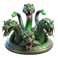 serene creative A menacing, multi-headed hydra rising from a murky swamp, its eyes glowing with venomous green light. Dark, ominous lighting. Concept art style high quality png