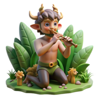 vibrant abstract A mischievous satyr playing a pan flute, surrounded by playful nymphs. Lush forest details, soft, dappled lighting. Impressionist style original png