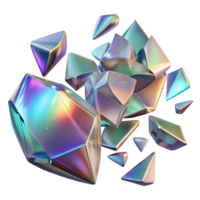stunning creative Shattered fragments of glass, reflecting iridescent light, creating a sense of fragility and beauty, with a high contrast, dramatic lighting professional png
