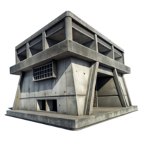 wonderful rustic A Brutalist concrete bunker, harsh shadows and strong lines, monochrome, gritty and industrial, photographic style authentic png