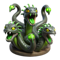 wonderful minimalist A menacing, multi-headed hydra rising from a murky swamp, its eyes glowing with venomous green light. Dark, ominous lighting. Concept art style exclusive png