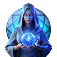 elegant vintage A mysterious, veiled woman holding a glowing crystal ball, surrounded by swirling, mystical symbols, illuminated by an ethereal, blue light. Gothic art style genuine png