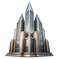 magnificent classic Art Deco skyscraper, chrome and glass, sharp angles, volumetric lighting, high contrast, stylized rendering premium png