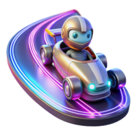 dramatic artistic A robot racing car speeding around a futuristic track, lit by colorful neon lights and speed trails in a racing game style genuine png