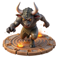 serene abstract A powerful minotaur charging through a labyrinth, dust motes swirling in the dim torchlight. Gritty realism style authentic png
