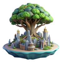 vibrant contemporary A giant tree with a city built within its branches, fantasy setting, intricate details high quality png