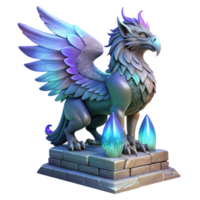 vibrant abstract A majestic griffin with iridescent feathers, perched atop a crumbling obsidian tower, lit by ethereal moonlight. Art Nouveau style authentic png