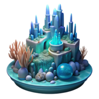 impressive rustic Submerged underwater city, bioluminescent coral structures, deep ocean lighting, ethereal atmosphere, fantasy art, premium png