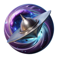 extraordinary traditional A sleek, chrome spaceship, shaped like a manta ray, emerging from a wormhole, surrounded by swirling cosmic dust. Dynamic lighting, cinematic style exclusive png