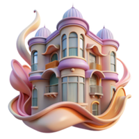 vibrant creative Art Nouveau apartment building, flowing lines, floral motifs, pastel colors, Alphonse Mucha style, authentic png