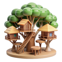 impressive contemporary Treehouse village, interconnected wooden structures, forest setting, dappled sunlight, whimsical style, detailed png