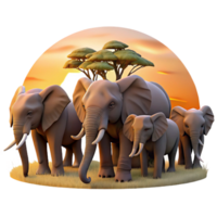 vibrant vintage A herd of elephants migrating across the African savanna during sunset, depicted in a realistic style with warm, golden light and long shadows genuine png