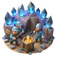 impressive traditional A group of dwarves mining for gems in a deep, cavernous mine, illuminated by glowing crystals. Cool, crystalline lighting. Realism style detailed png