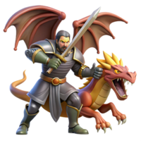 stunning rustic A noble knight battling a fearsome dragon, his sword raised in defiance. Dynamic action scene, dramatic lighting. Fantasy art style original png