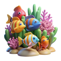 dramatic traditional A group of colorful fish swimming in a coral reef, underwater scene, vibrant colors professional png