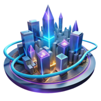 impressive minimalist A futuristic cityscape made of interconnected crystals and neon light trails, illuminated by a pulsating, chromatic glow, Cyberpunk style professional png