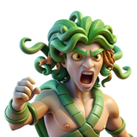 vibrant classic A fierce gorgon, her serpentine hair writhing, turning a warrior to stone. Detailed scales, dynamic pose. Baroque style high quality png