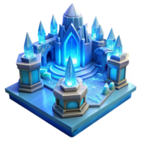 extraordinary traditional Ice palace, intricate ice sculptures, glowing blue interior lighting, magical atmosphere, fantasy style authentic png