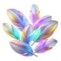 impressive artistic A field of floating, iridescent feathers, lit by a soft, ethereal glow, romantic style premium png