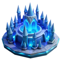 stunning rustic Ice palace, intricate ice sculptures, glowing blue interior lighting, magical atmosphere, fantasy style detailed png