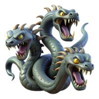 beautiful abstract A fierce hydra, its multiple heads hissing and snapping, surrounded by a swampy landscape. Dark, moody lighting. Fantasy art style genuine png