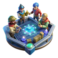 magnificent modern A group of space pirates, gathered around a holographic map in the dimly lit hold of their spaceship. Chiaroscuro lighting, gritty style exclusive png