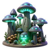 dramatic classic A bioluminescent alien forest, towering fungal trees glowing with otherworldly light, strange creatures with glowing eyes peering from the shadows. Fantasy art style genuine png
