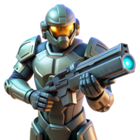 impressive vintage A futuristic soldier in power armor, holding a plasma rifle, heroic pose, cinematic lighting, concept art style detailed png