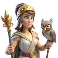 serene contemporary A wise Athena with an owl perched on her shoulder, strategizing a battle, classical style, thoughtful lighting genuine png