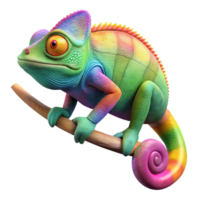 vibrant creative A vibrant chameleon perched on a branch, its skin displaying a rainbow of colors, studio lighting with high contrast, photorealistic style original png